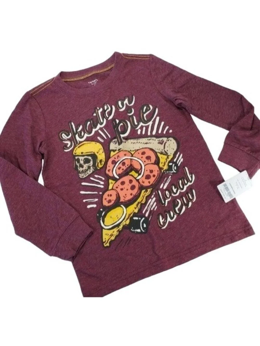 Carters Shirt Boys Knit Red Long Sleeve Skater Pie Crew Neck Layering Shirt